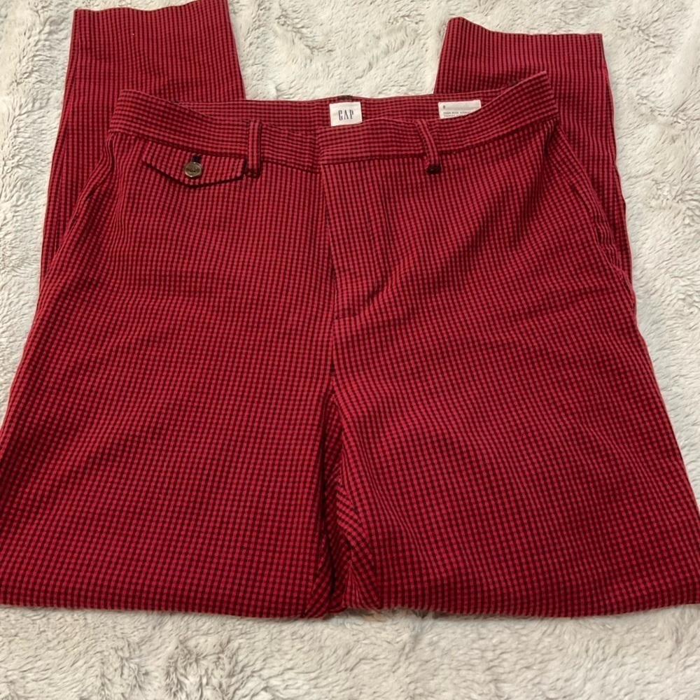 GAP High Rise Skinny Ankle Black/Red Tiny Check Pants Size 8 - Picture 1 of 7